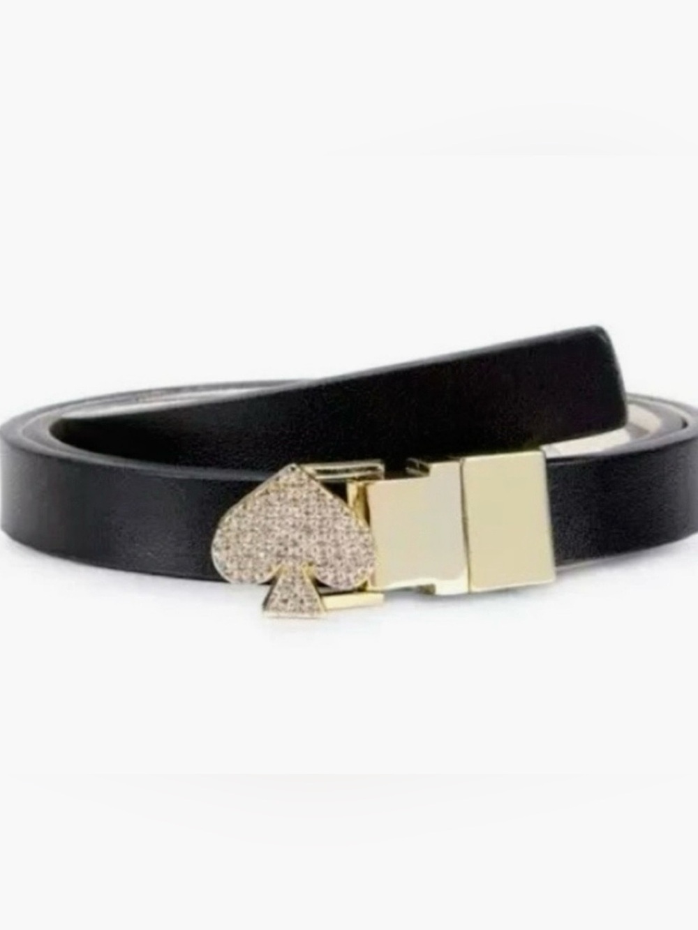 NEW kate spade Black Leather Belt with Gold Pave Spade Buckle Accent- S/M